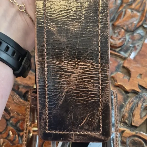 VIA SPIGA Vintage 90s Distressed Leather Wide Belt Medium Brown - Picture 7 of 7